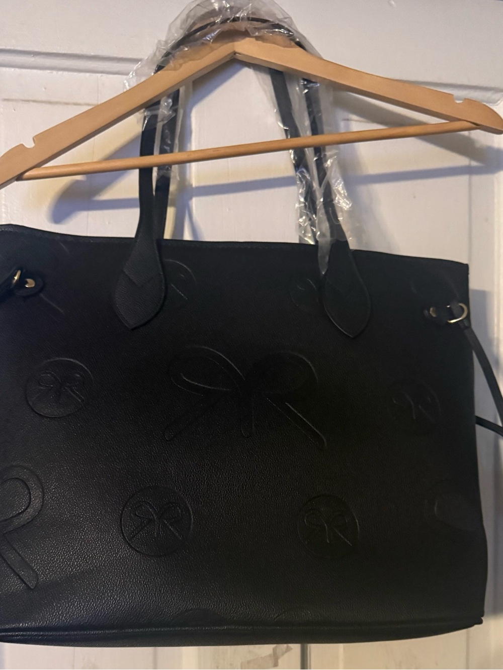 Black Embossed Bow Tote Bag by